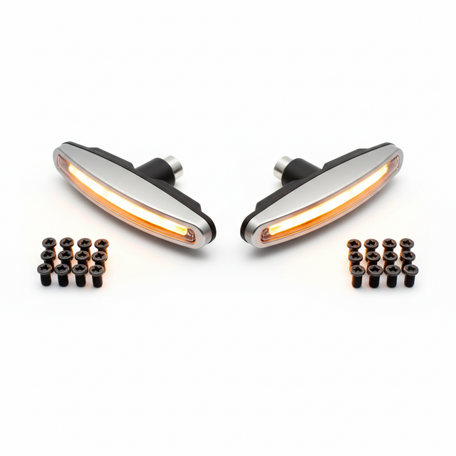 Paire de clignotants avant et vis sans tête, vue principale de face, accessoire et composant d'origine compatible PURE pour véhicule de mobilité urbaine.