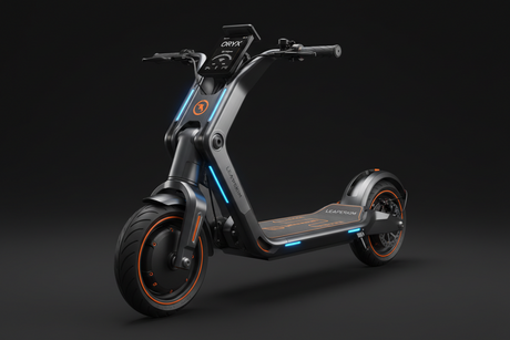 Trottinette électrique Leaperkim Oryx transformable avec design tout-terrain, grandes roues, suspension renforcée et structure pliable.